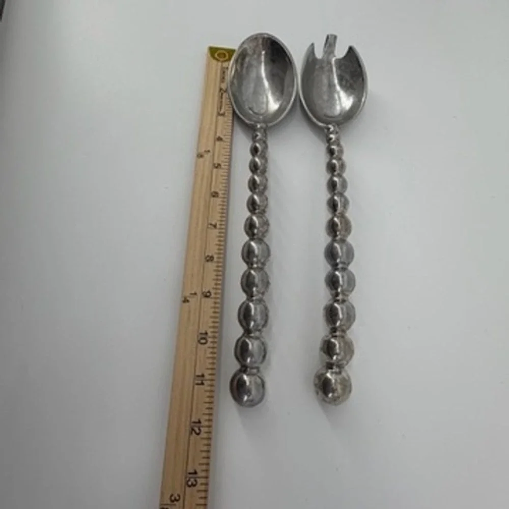 Mariposa Brillante String of Pearls Salad Servers Silver Aluminum‎ 2 Piece Set